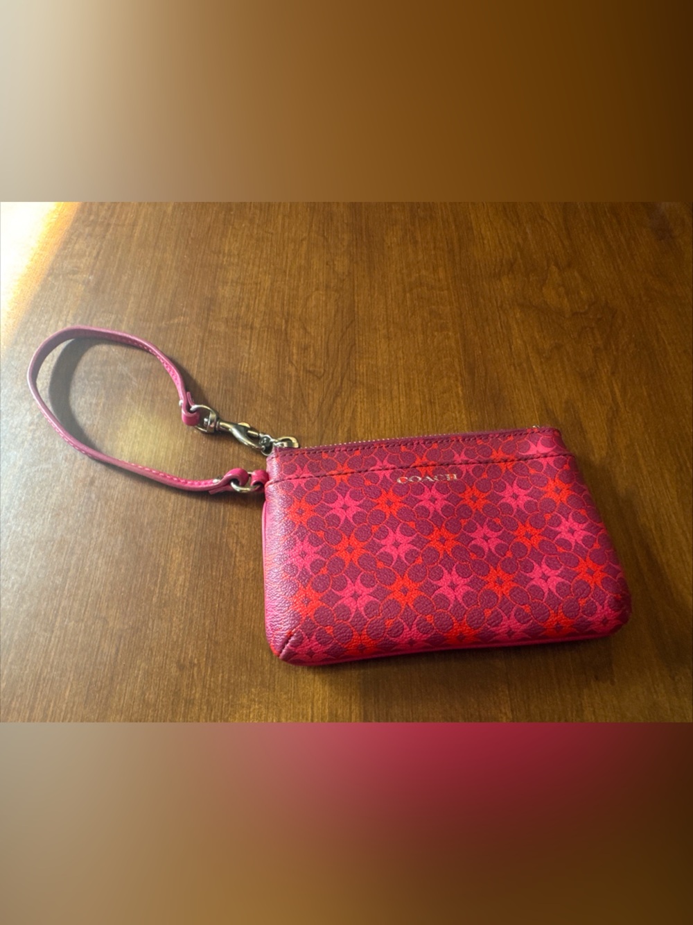 Coach Pink and Red Signature Wristlet with Detachable Strap